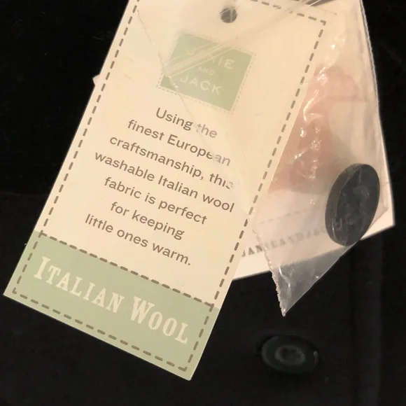 NWT Janie and Jack Black Italian Wool & Velvet Coat